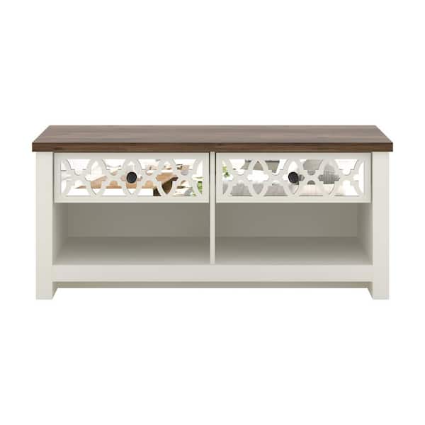 GALANO Heron 18.9 in. H x 43.3 in. W Ivory with Knotty Oak 2-Drawer Shoe Storage Bench