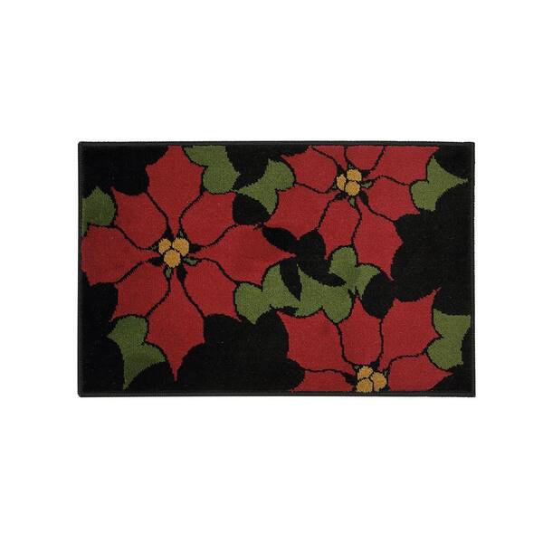 Home Accents Holiday Poinsettia 20 in. x 30 in. Woven Holiday Mat