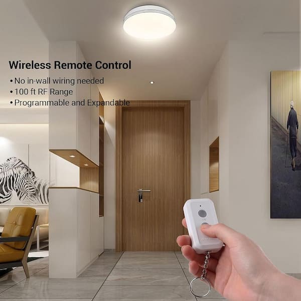 Wireless Remote Control Light Switch and Receiver Kit for Ceiling Lights, Fans, Lamps, 100 ft. RF Range