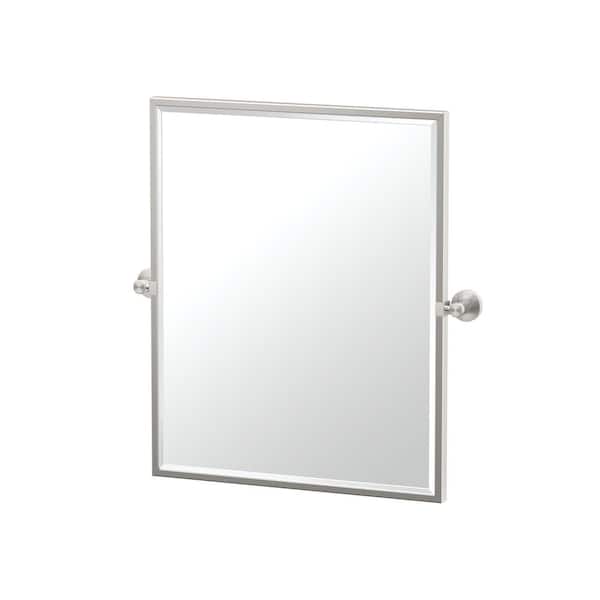 Glam, 24 in. x 25 in. Framed Small Rectangle Single Mirror in Satin Nickel