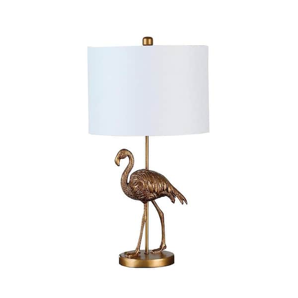 Photo 1 of 26 in. Matte Gold Flamingo Resin Table Lamp