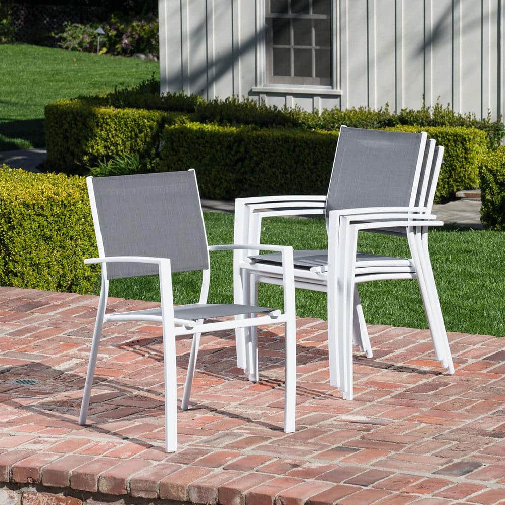 Harper White Aluminum 6-Person Outdoor Dining Set with Sling Chairs
