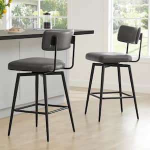 27 in. Cody Gray High Back Metal Swivel Counter Stool with Faux Leather (Set of 2)
