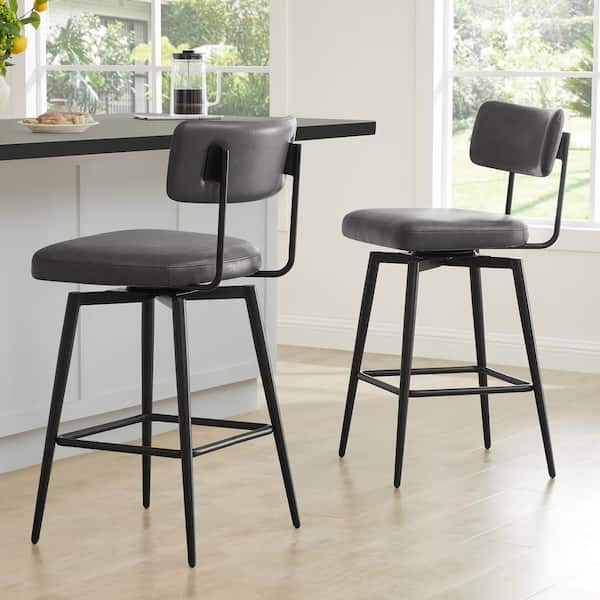 Spruce & Spring 27 in. Cody Gray High Back Metal Swivel Counter Stool with Faux Leather (Set of 2)
