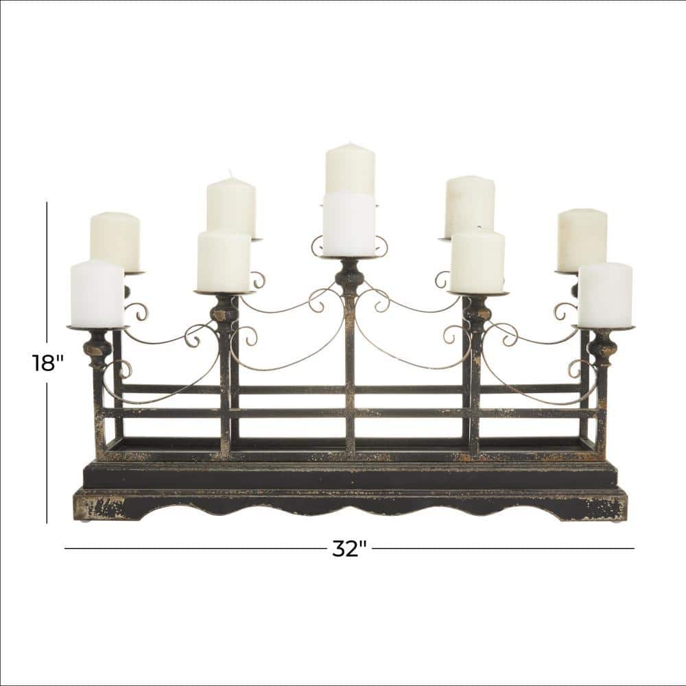 Vintage-Inspired Distressed Black Iron 8" Tabletop Candelabra