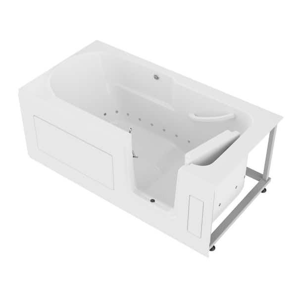 WTHDX Series 59 in. x 30 in. Right Side Drain Walk-In Air Jetted Bathtub in White with Wide Swing Door & Grab Bars