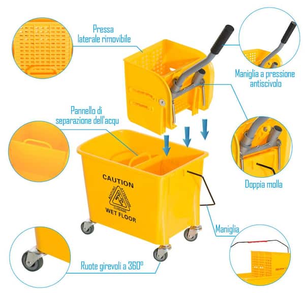 Rubbermaid Commercial Mop Bucket, Press Wring Mop Bucket for Microfiber  Flat Mops, Mop Bucket with Wringer On Wheels,18 Yellow