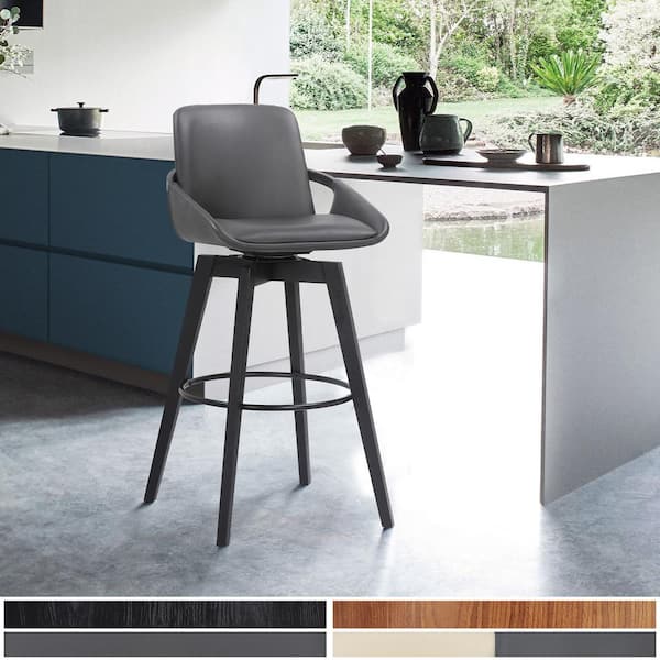 Baylor 26" Counter Height Swivel Wood Stool in Gray Faux Leather