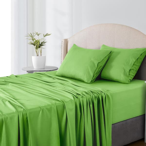 4-Piece Sage Solid Color Bamboo Blend Queen Sheet Set