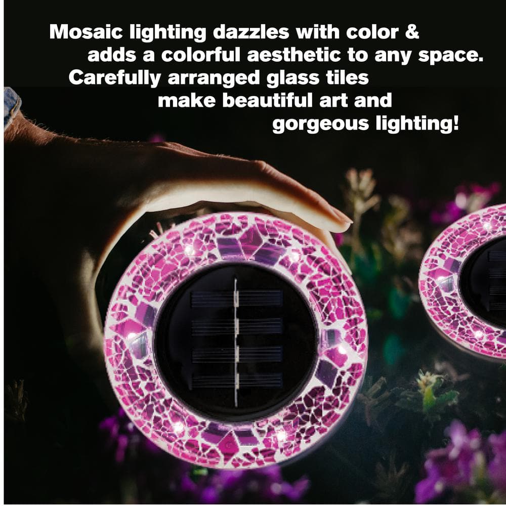 Pink Mosaic Solar LED Pathway Lights with Auto On/Off - 4 Pack