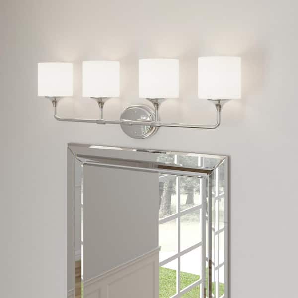 Progress Lighting Lynzie Collection 4-Light Polished Chrome Etched Opal Glass Modern Bath Vanity Light