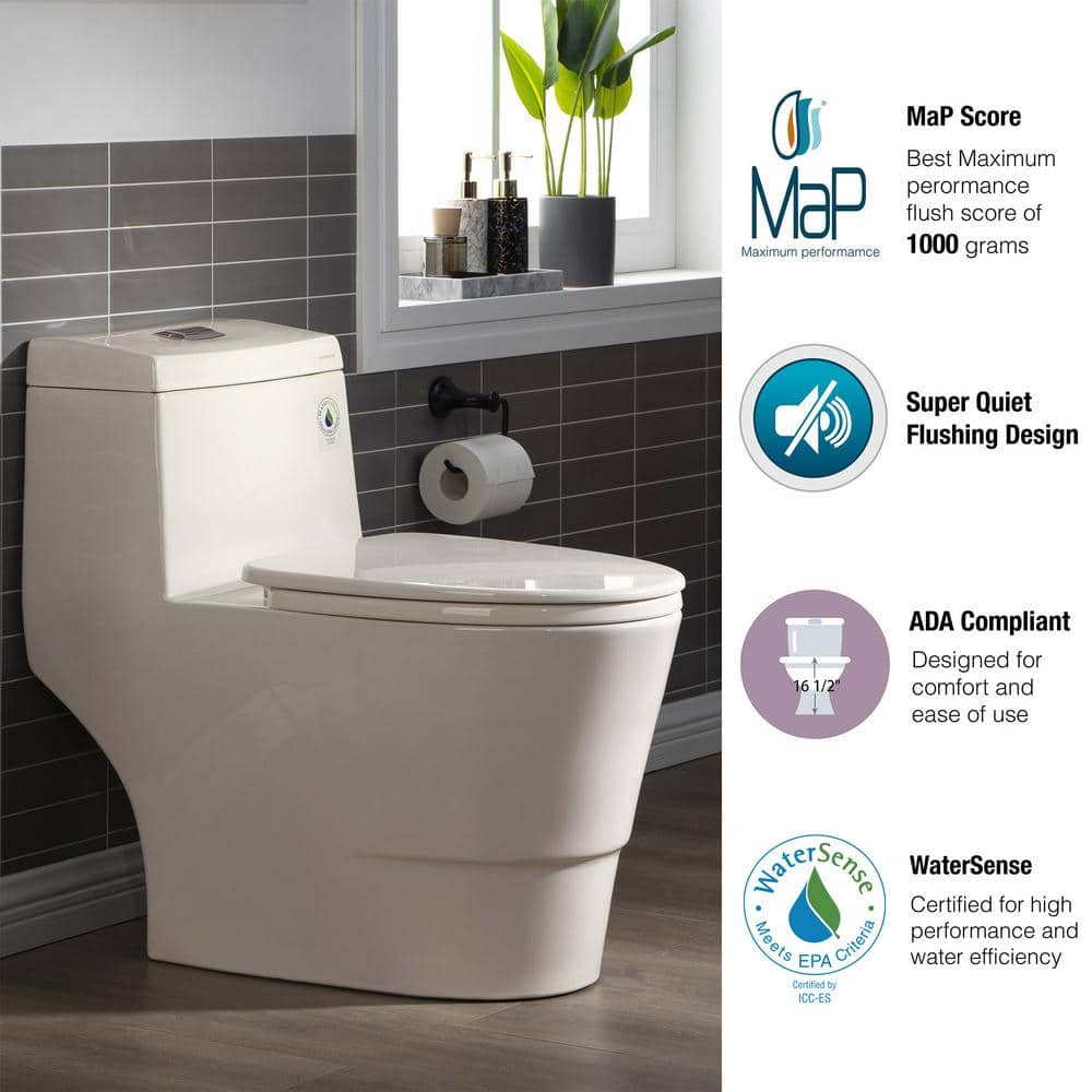 Biscuit Elongated One-Piece Dual Flush Toilet with Chrome Button