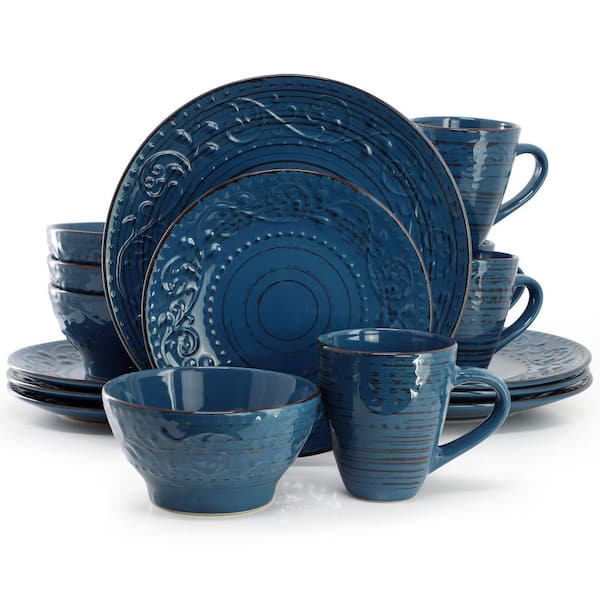 Elama Elama Pacifica Mizu 16-Piece Stoneware Dinnerware Set in Dark Blue
