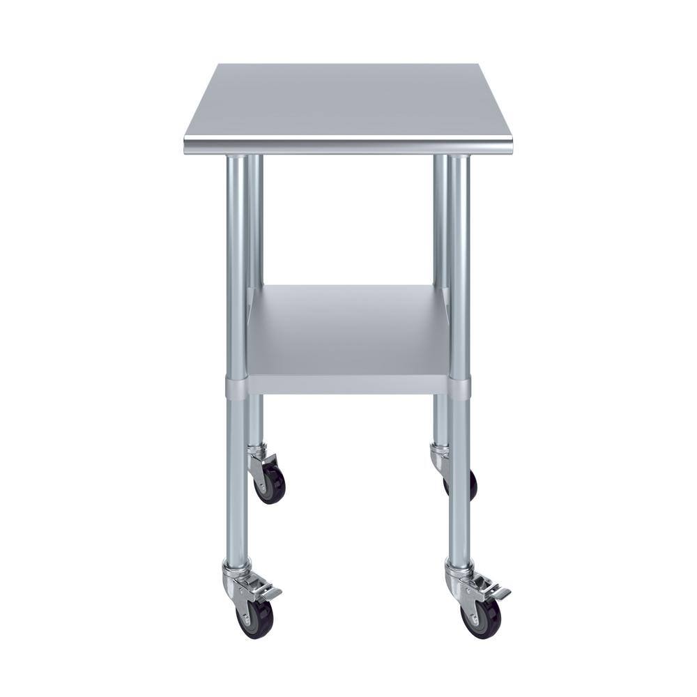 24" Stainless Steel Work Table with Galvanized Undershelf and Casters