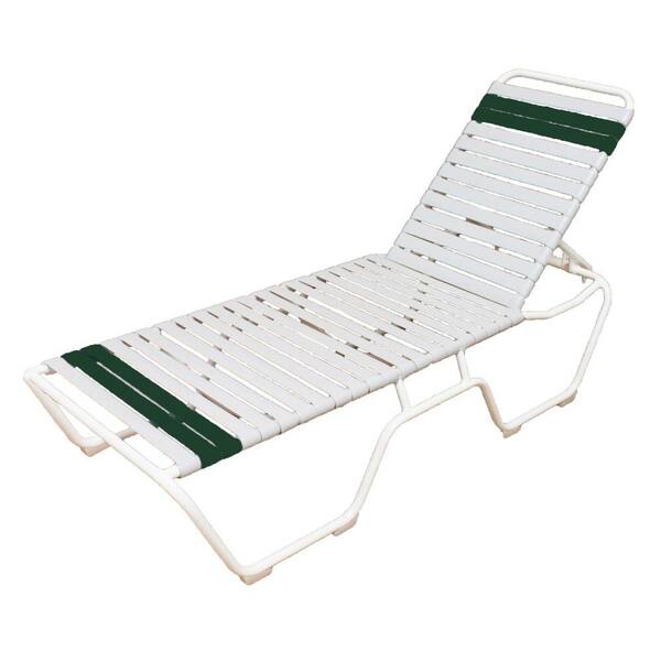 Unbranded Marco Island White Commercial Grade Aluminum Patio Chaise Lounge with White and Green Vinyl Straps (2-Pack)