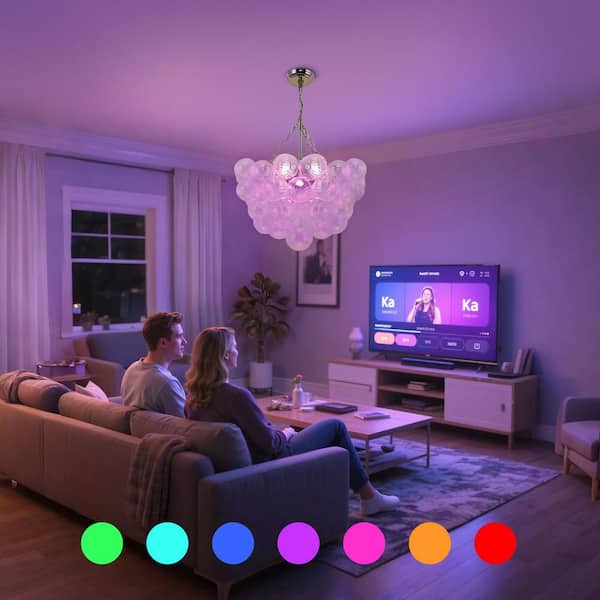 YANSUN 1-Light Nickel Bubble Ball Glass Integrated LED Chandelier