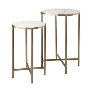 Vincent II 24.5 in. H and 15.5 in. H White Marble Metal Side Tables (Set of 2)