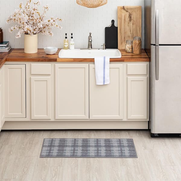 Scribble Plaid Gray 20 in. x 42 in. Kitchen Mat