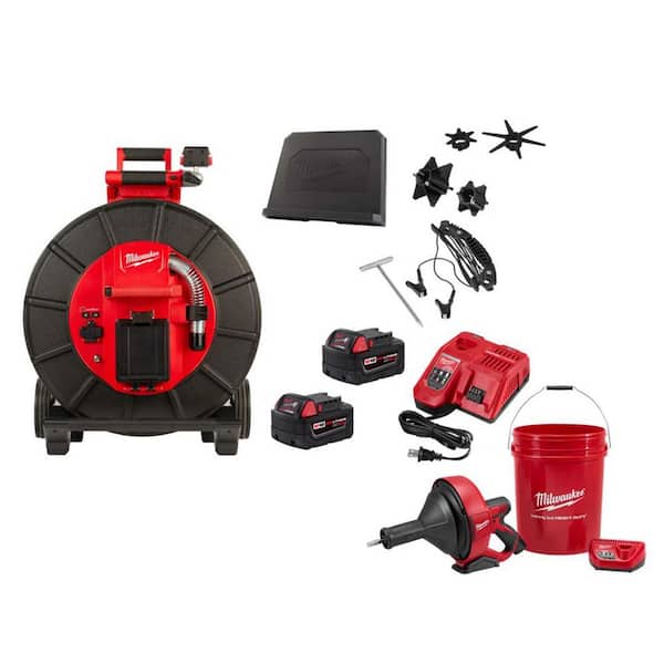 M18 18-Volt Lithium-Ion Cordless 200 ft. Stiff Modular Pipeline Sewer Camera System Kit with M12 Drain Snake Auger Kit