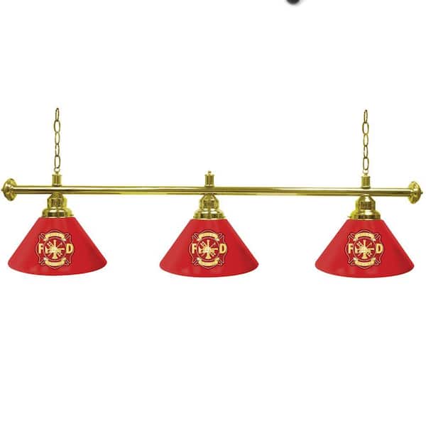 Trademark Global Fire Fighter 60 in. Three Shade Gold Hanging Billiard Lamp