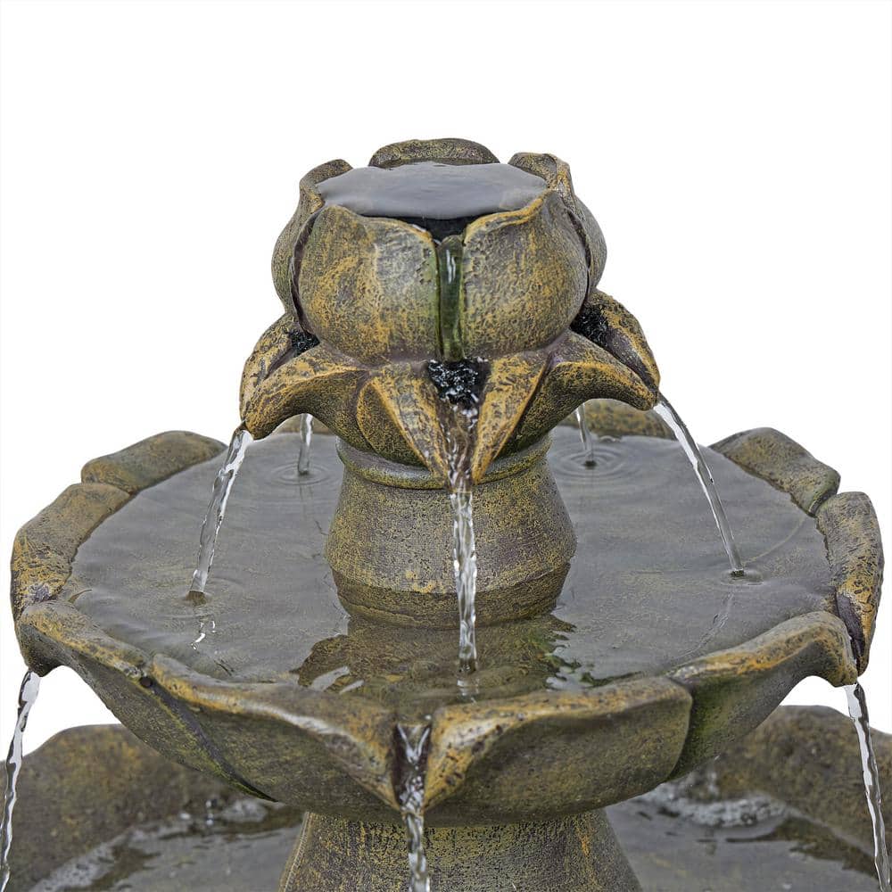 34" Tan Polyresin Solar Flower Style Tiered Fountain