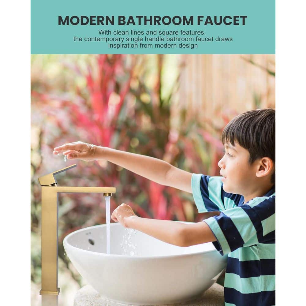 Brushed Gold Single Handle Vessel Sink Bathroom Faucet