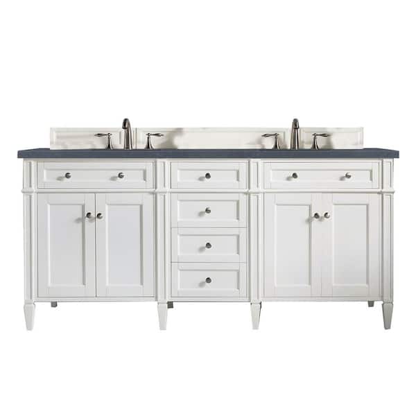 James Martin Vanities Brittany 72 in. W x 23.5 in. D x 34 in. H Double Bath Vanity in Bright White with Charcoal Soapstone Quartz Top