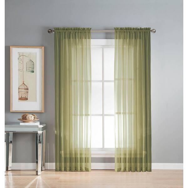 Window Elements Sage Extra Wide Rod, Sheer Green Curtains