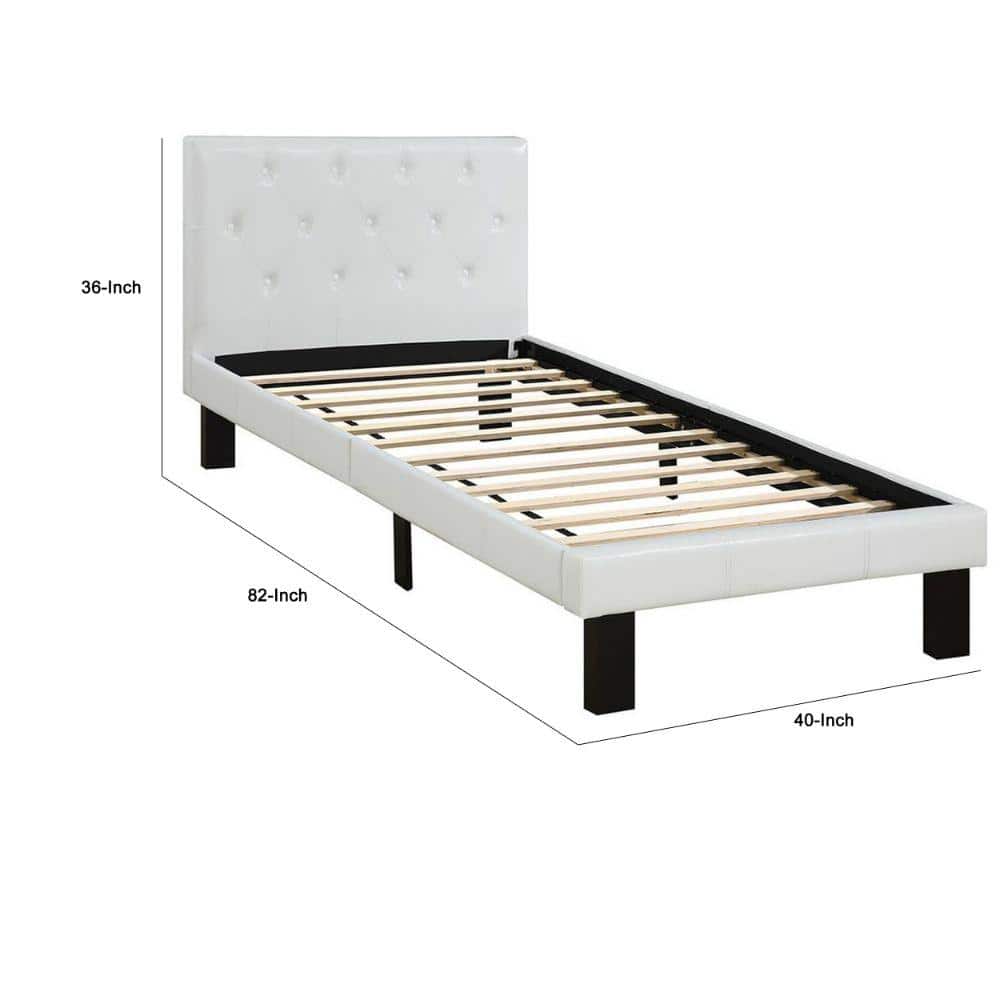 Sleek Modern Twin Bed with White Faux Leather Tufted Headboard