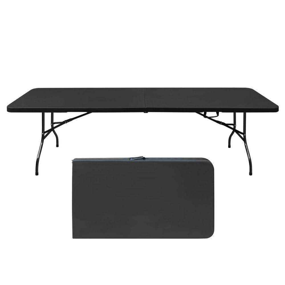Flynama 8 ft. Folding Table in Black, Portable Plastic Table for