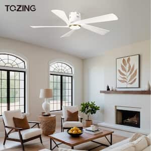52 in. Modern Indoor White Low Profile Standard Flush Mount Ceiling Fan Light with Bright White Integrated LED 5-Blades