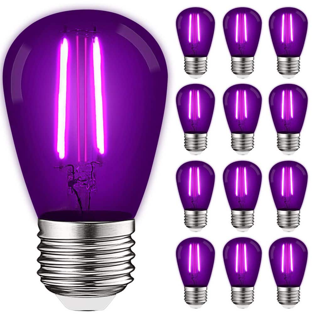 LUXRITE 11-Watt Equivalent S14 Edison LED Purple Light Bulb 0.5-Watt, Outdoor String Light Bulb UL, E26 Base Wet Rated (12-Pack) -  LR21731-12PK