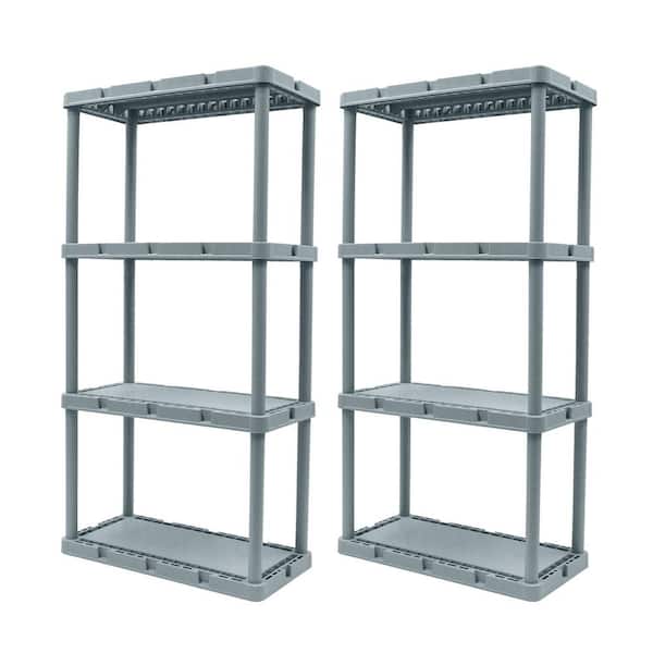 GRACIOUS LIVING Knect-A-Shelf Gray 4-Tier Resin 12 in. x 2 in. x 24 in. Light Duty Storage Shelving System (2-Pack)