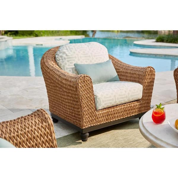 Home Decorators Collection Camden Light Brown Seagrass Wicker Outdoor Patio Lounge Chair W Sunbrella Cast Spa Fretwork Mist Cushions 2 Pack Fra60624asw 2pk The Depot - Light Brown Wicker Outdoor Furniture