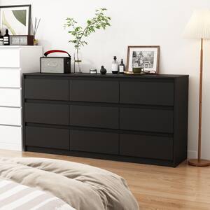 FUFU&GAGA Black Mirror Finished Wooden 9-Drawer 55.1 in. W
