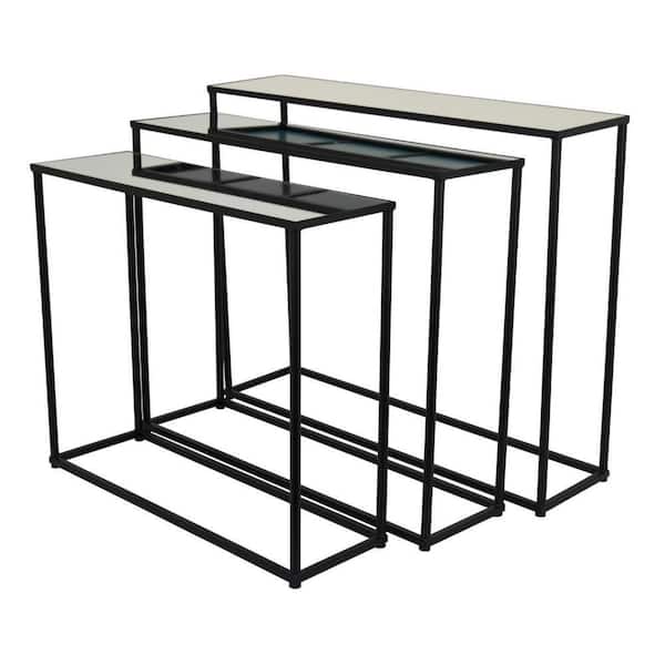 Kellie Black Metal Glass Tops Set of 3  Plant Stand Table (9.75 in. x W 31.5 in. H)