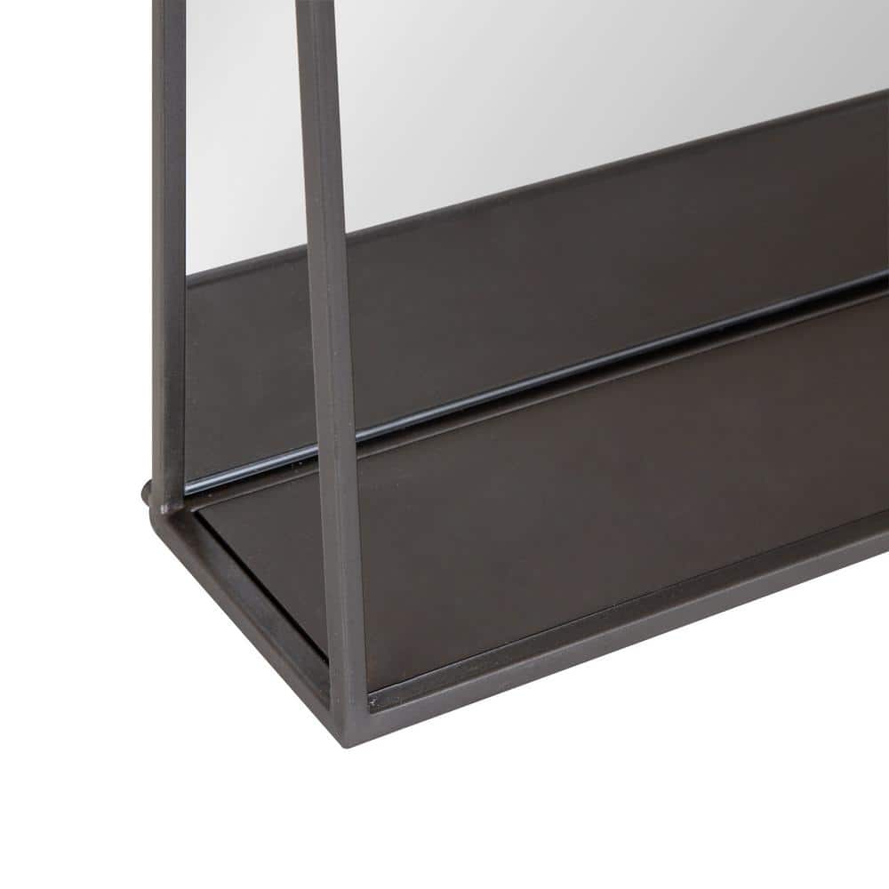 Charcoal Rectangular Metal Wall Mirror with Functional Shelf