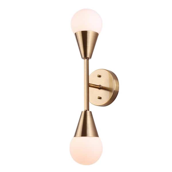 CANARM Arlowe 4.75 in. 2 Light Gold Wall Sconce with Flat Opal Glass Shade
