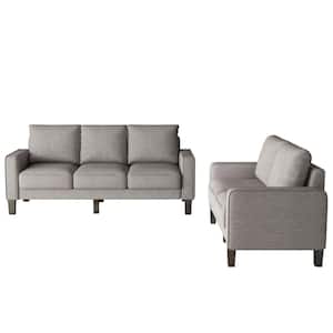 75 in. Square Arm Fabric Modern Straight 3-Seats Sofa with Loveseat in Light Gray