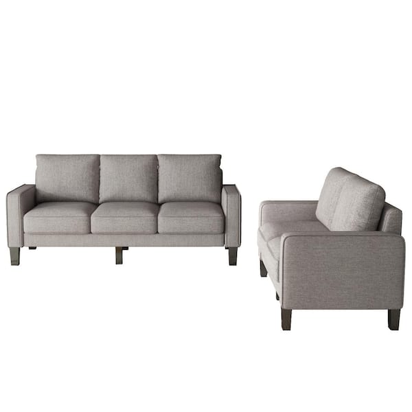 Z-joyee 75 in. Square Arm Fabric Modern Straight 3-Seats Sofa with Loveseat in Light Gray