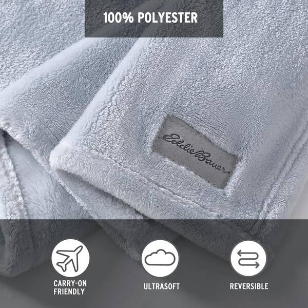 Eddie Bauer Solid Plush Gray Microfiber Throw Blanket