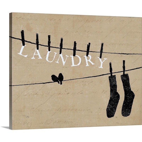 GreatBigCanvas "Birds on a Wire - Laundry" by Alain Pelletier Canvas Wall Art