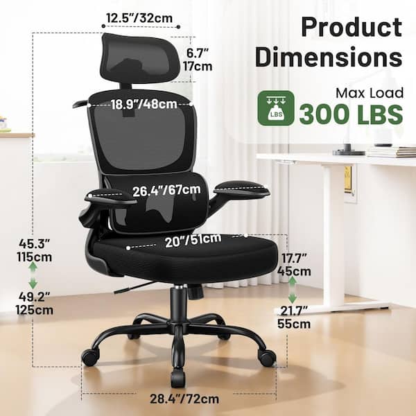 Fabric Headrest Ergonomic Office Chair in Black with Adjustable Armrests, Backrest, SGS-certified Gas Lift