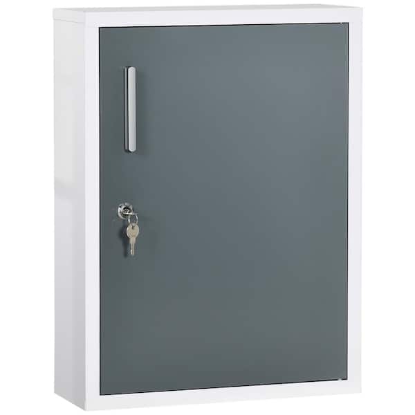 kleankin 15.75" in. W x 6" in. D x 21" in. HWall Medicine Cabinet with Lock, Hanging Medical Cabinet, White and Grey