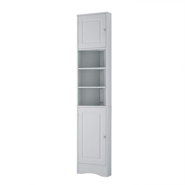 14 in. W x 9 in. D x 67 in. H Gray MDF Bathroom Corner Linen Cabinet with Adjustable Shelf and Open Storage