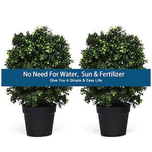 24 in. Artificial Leaf Topiary Ball Tree Topiary Ball Tree Office Garden Patio Desk (Set of 2)