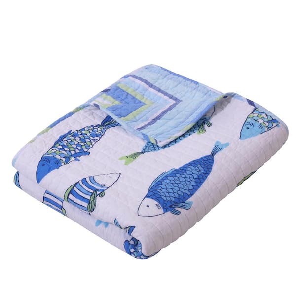 LEVTEX HOME Catalina Blue Coastal Stripe Quilted Cotton Throw Blanket