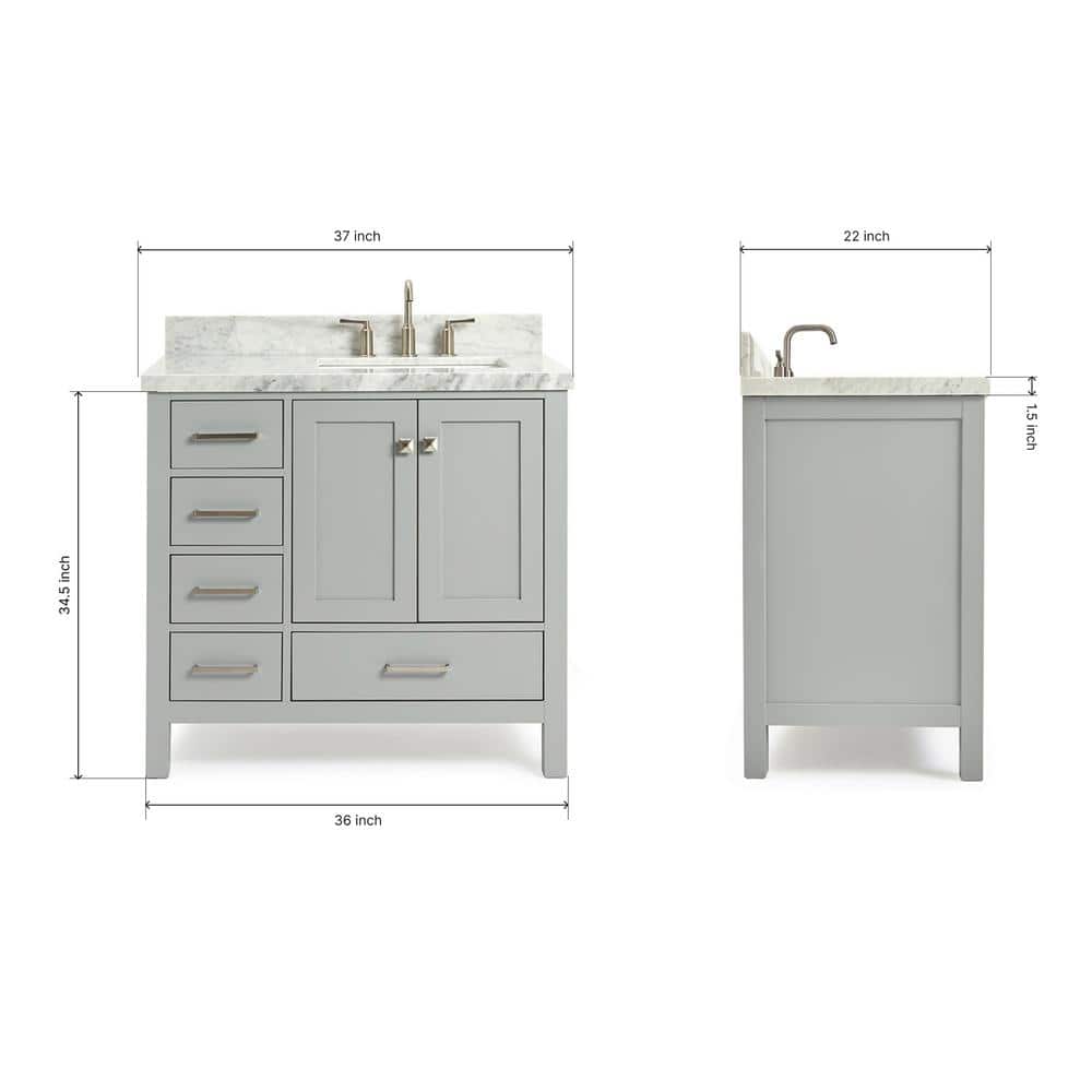Cambridge 37" Grey Marble Top Single Basin Vanity
