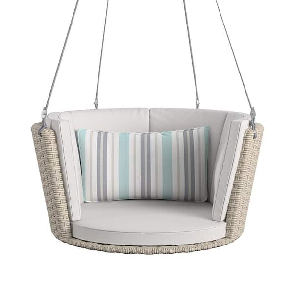 Novogratz Sally Patio Hanging Swing, Harbor Grey Cushions, Grey Wicker