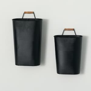 Black 10.75 in. x 18.25 in. and 10 in. x 15.25 in. Embossed Metal Hanging Decorative Basket Set of 2